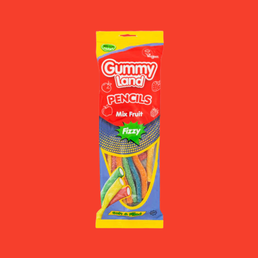 Chewy Pencil Shaped Gummy Land Fruit Sweets - 150g Case of 12