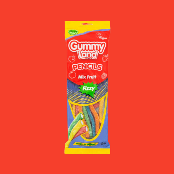 Gummy Land Pencils Mix Fruit Fizzy Sweets 150g (Case of 12)
