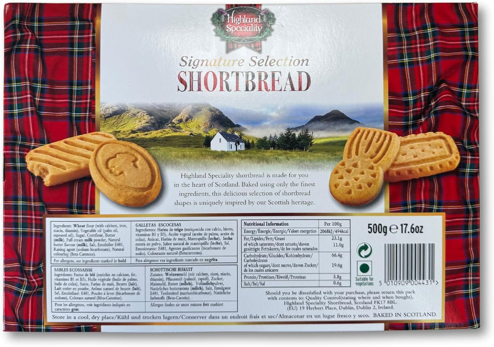 Festive shortbread biscuit gift box with tartan-inspired design