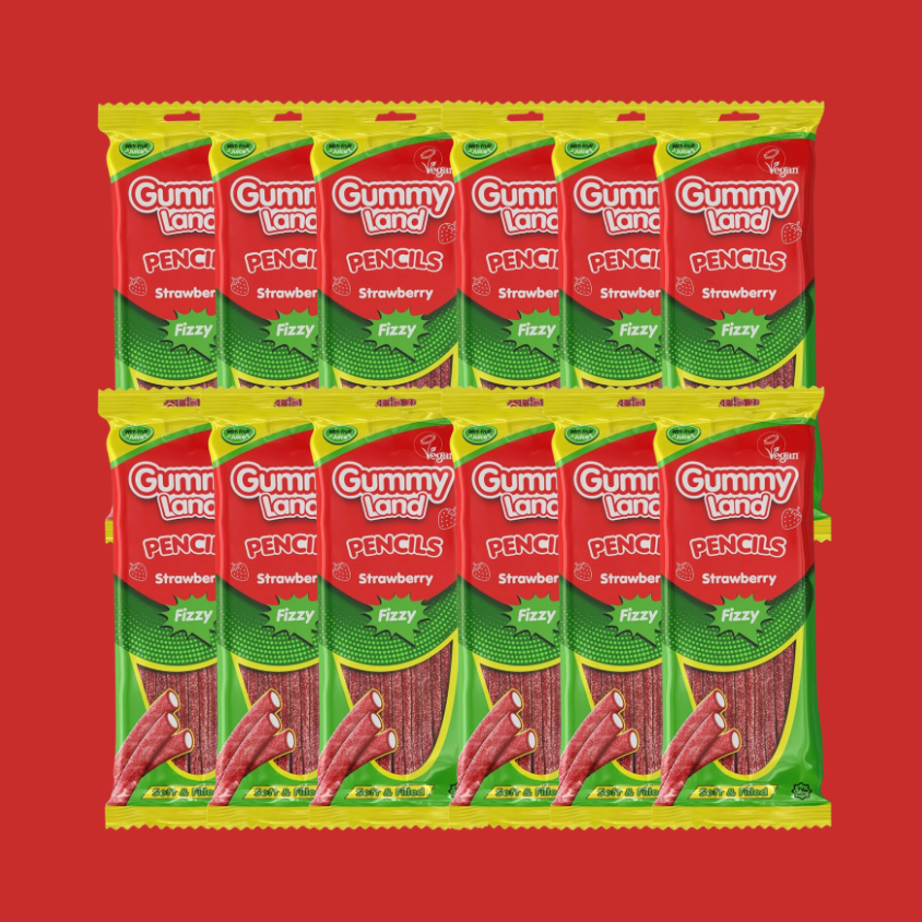 Fizzy Strawberry Pencil-Shaped Gummies in 150g Case - Gummy Land