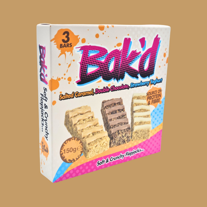 Variety pack of BAK'D protein flapjacks in multiple flavors