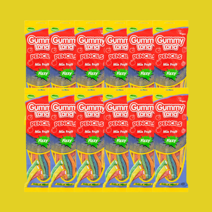 Gummy Land Pencils Mix Fruit Fizzy Sweets 150g (Case of 12)