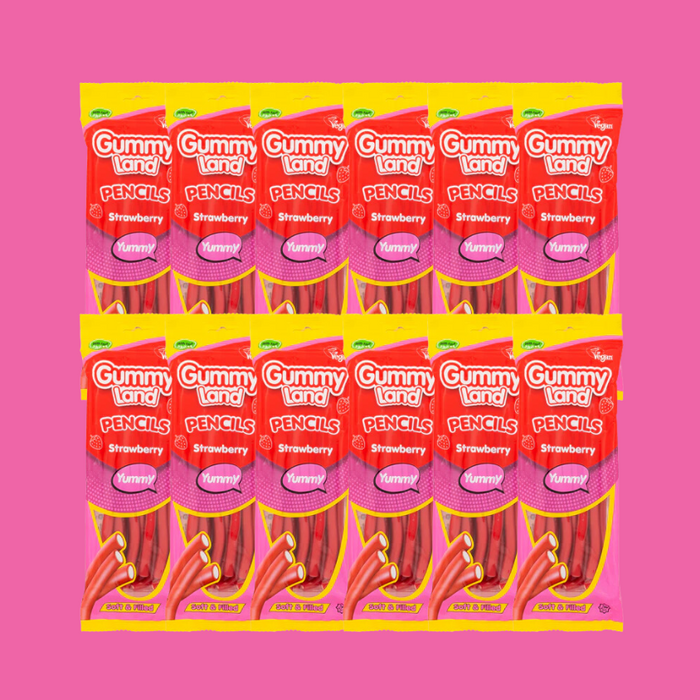 Gummy Land Strawberry Sweets in Pencil Shapes - Case of 12