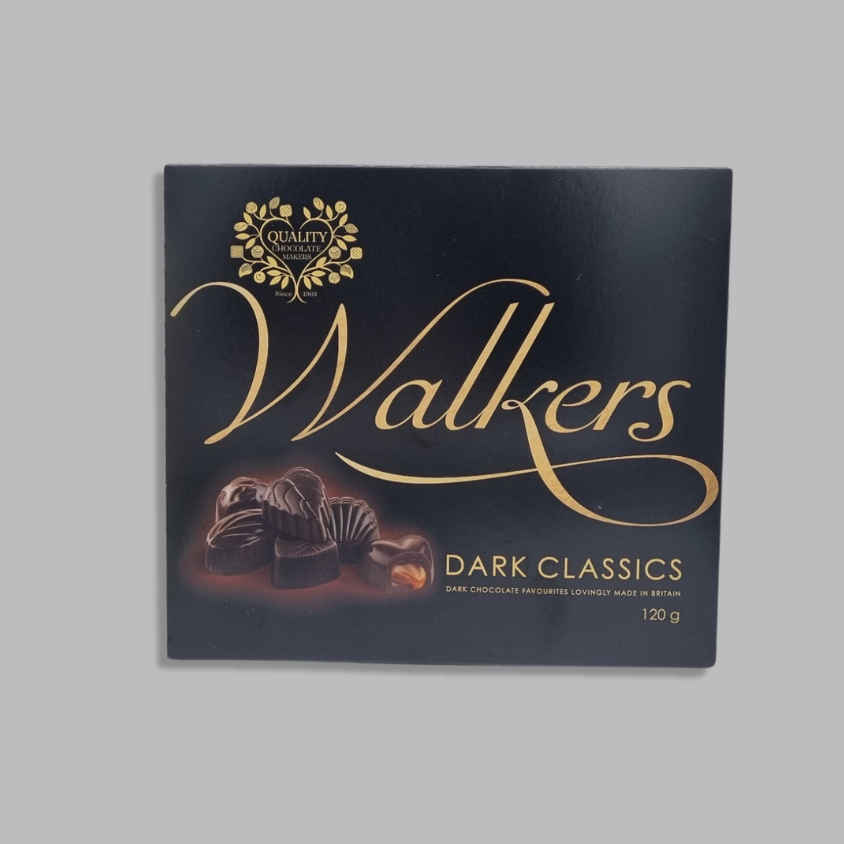 Walkers luxury dark chocolate truffles and pralines arranged beautifully.