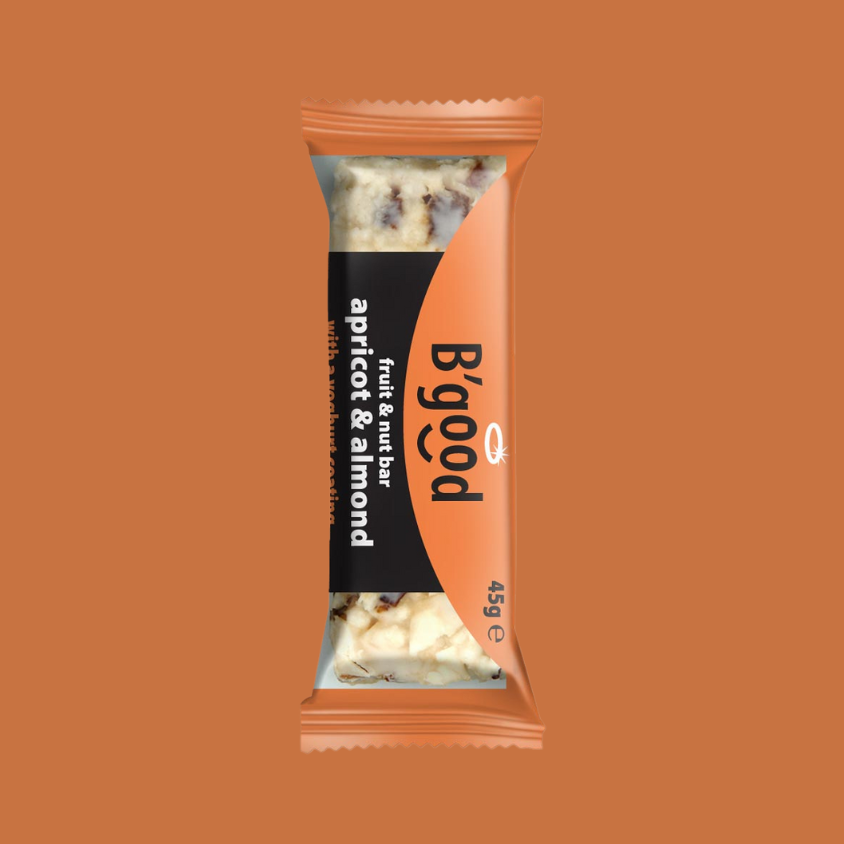 Individually wrapped apricot and almond yoghurt bars for on-the-go snacking