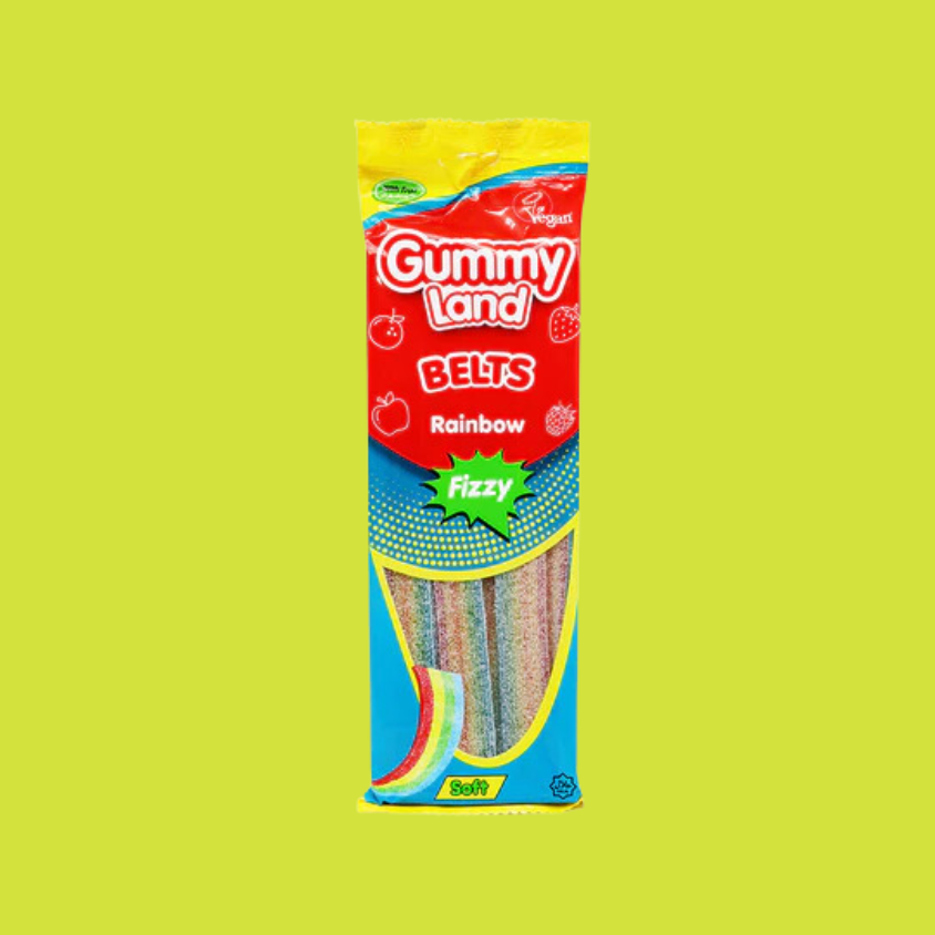 Gummy Land Rainbow Fizzy Sweets - Sour Belts Multipack