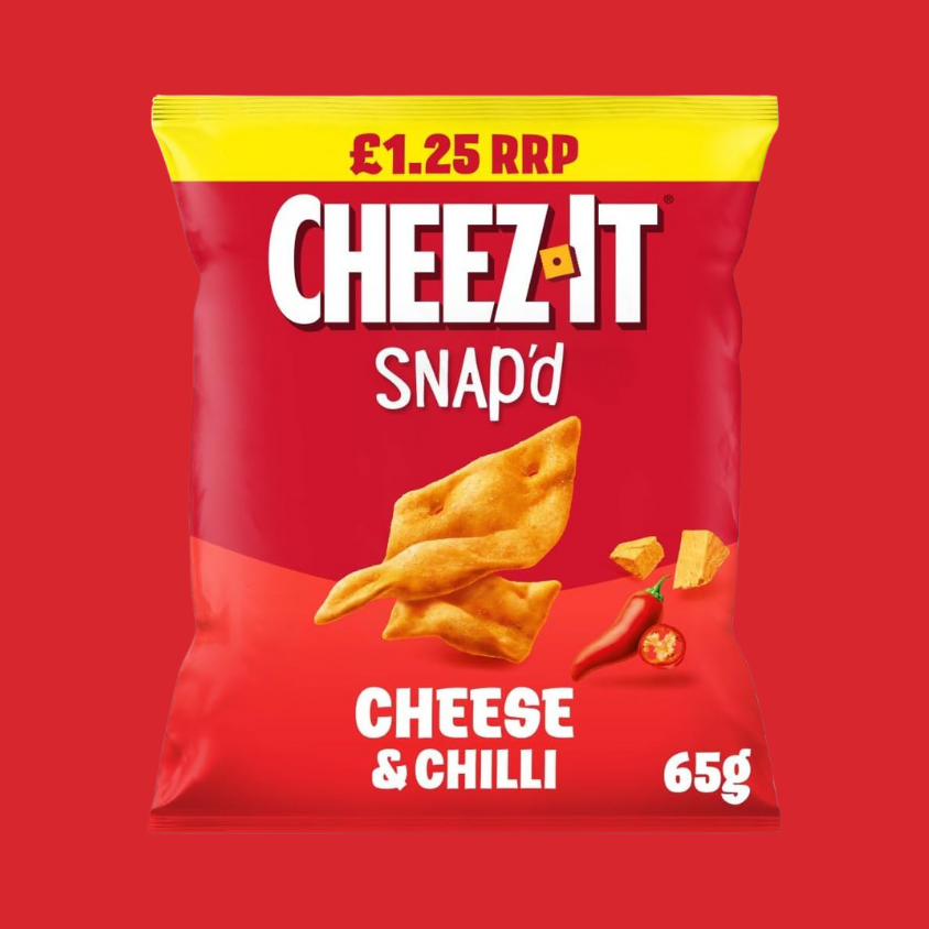 Thin, crispy Cheez-It crackers seasoned with cheese and chilli.