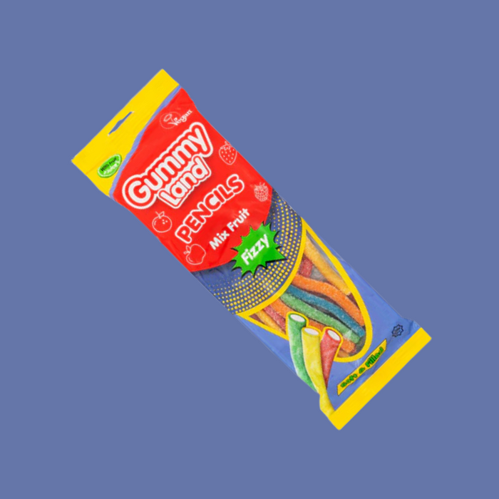 Gummy Land Pencils Mix Fruit Fizzy Sweets 150g (Case of 12)