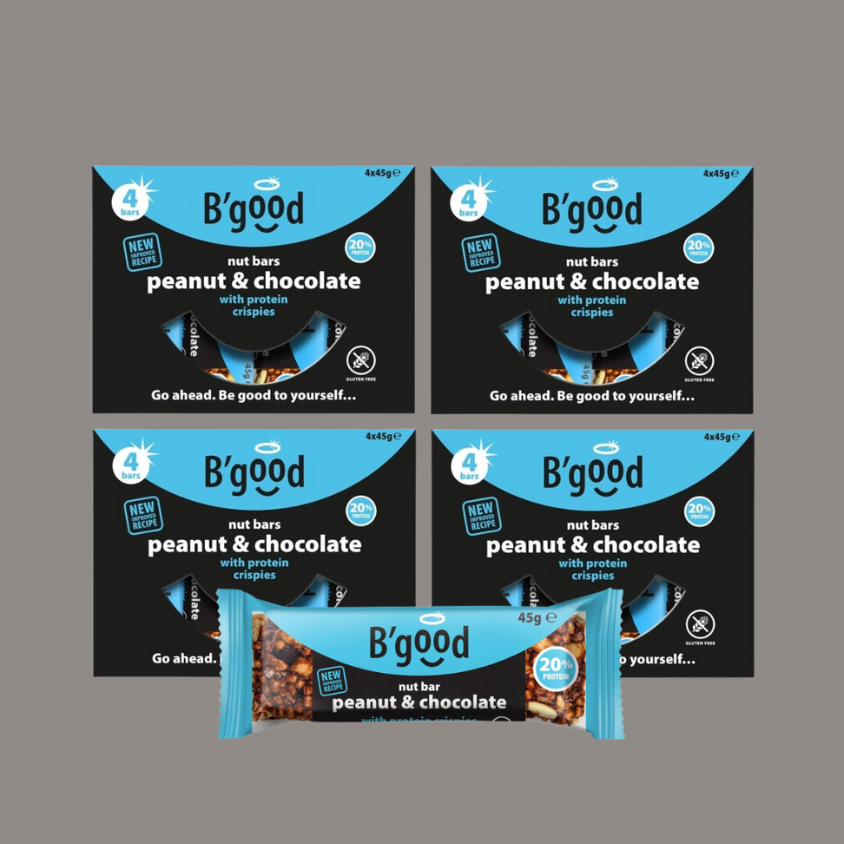 B'Good protein bars with peanuts and chocolate flavor