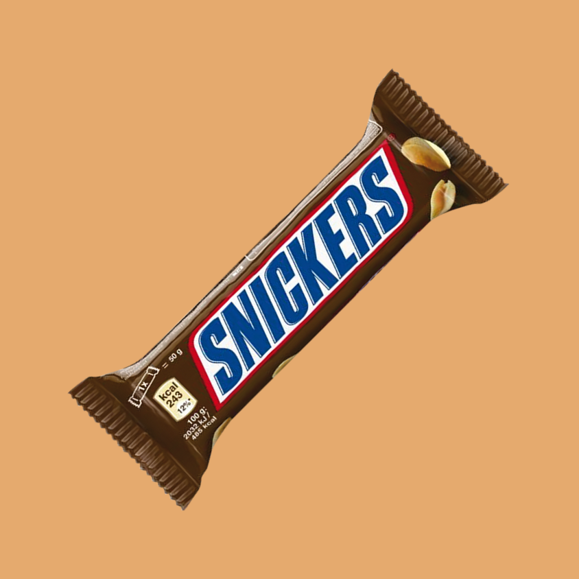 Snickers Bars stacked with box packaging in the background