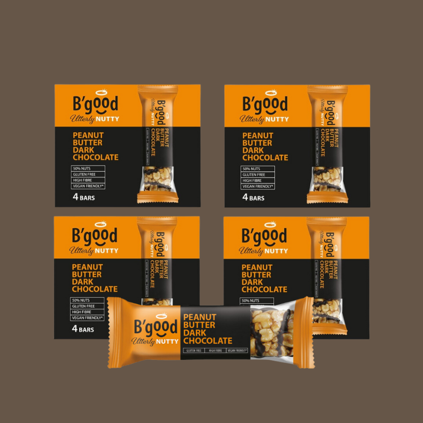 Individually wrapped B'Good Peanut Butter Dark Chocolate Bars