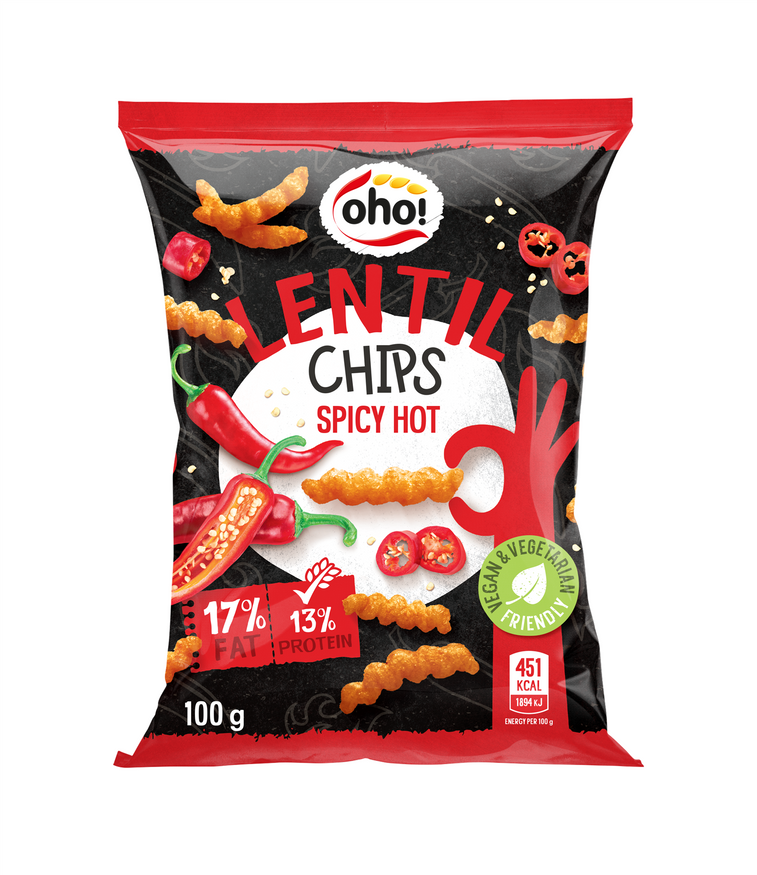 Oho Lentil Crisps with Hot and Spicy 5 x 100g
