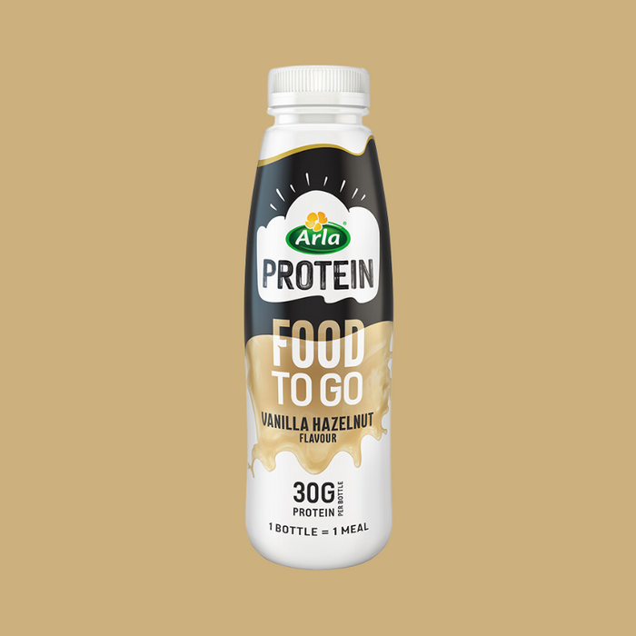 A gym bag with an Arla Protein drink, illustrating its on-the-go convenience.