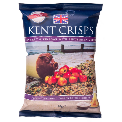 Box of 20 Kent Crisps Salt and Vinegar 40g bags — multipack of Salt & Vinegar potato crisps, snack-sized 40g packs for sharing or stocking up