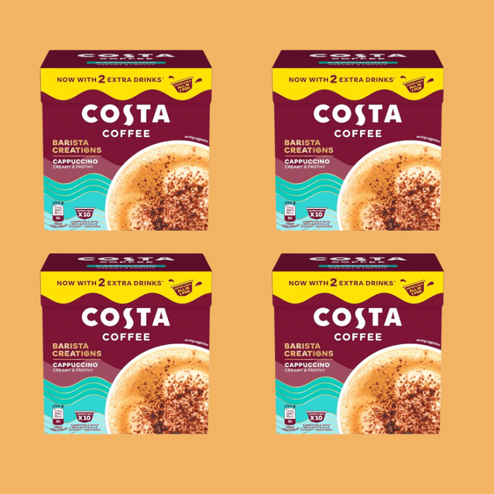 Costa Cappuccino brewing from a pod into a cup