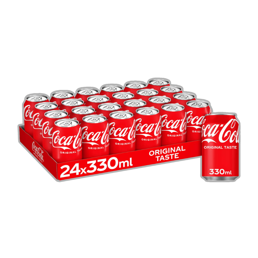 Coca-Cola Original Taste 24 pack on a kitchen counter