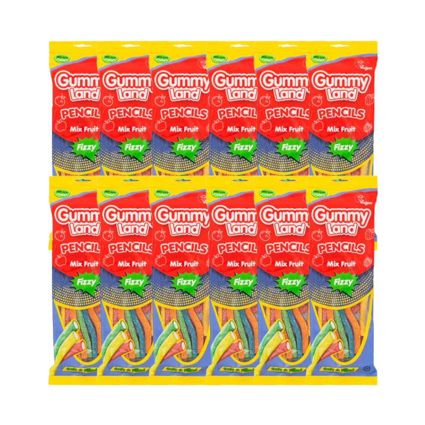 Gummy Land Pencils Mix Fruit Fizzy Sweets 150g (Case of 12)