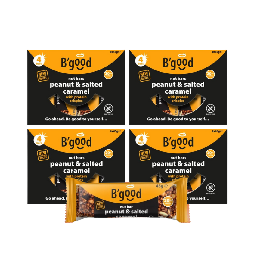 B'Good Peanut and Salted Caramel Protein Crisp Bars in 16-bar multipack