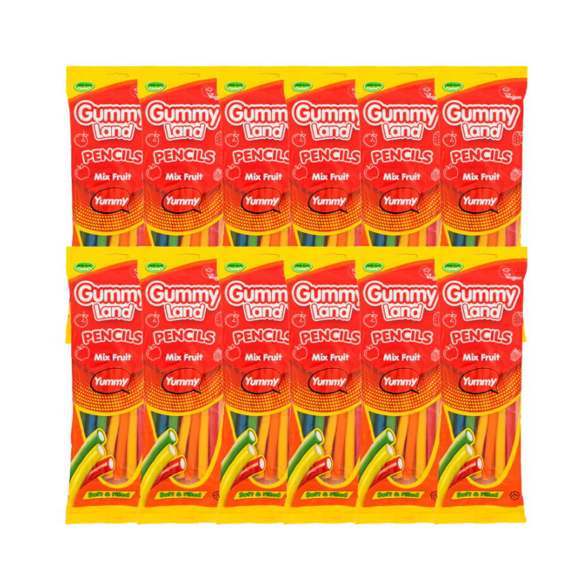 Gummy Land Pencils Mix Fruit Fizzy Sweets 150g - Tangy Fruit Variety