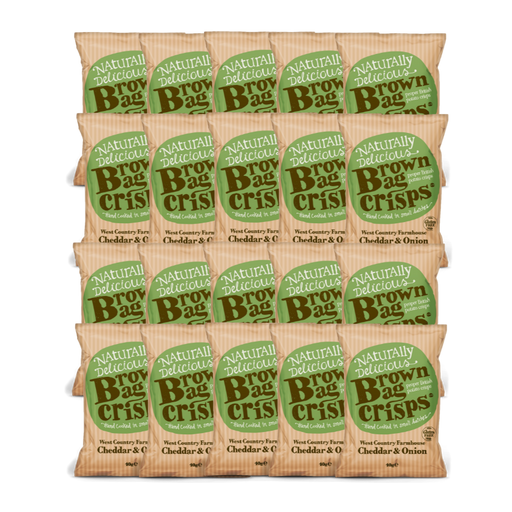 Pack of Brown Bag Crisps West Country Farmhouse Cheddar and Onion British Potato Crisps 20x40g