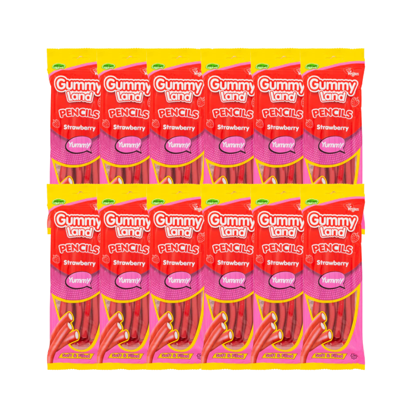 Gummy Land Pencils Strawberry Sweets - 150g Pack of Fruity Chews
