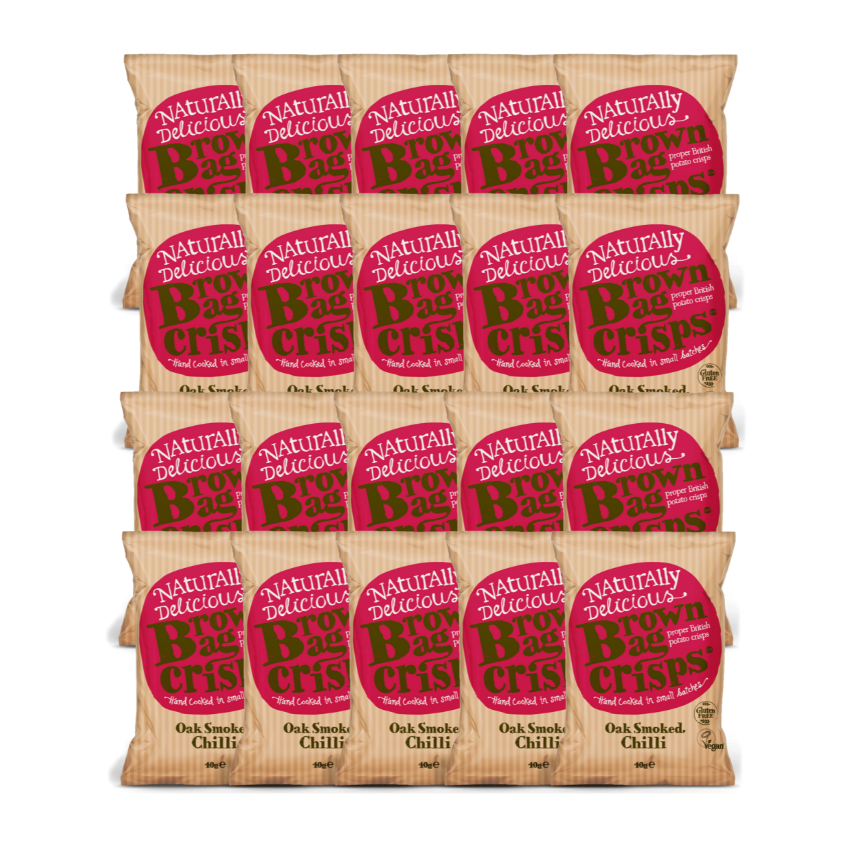 Pack of Brown Bag Crisps Oak Smoked Chilli British Potato Crisps 20x40g