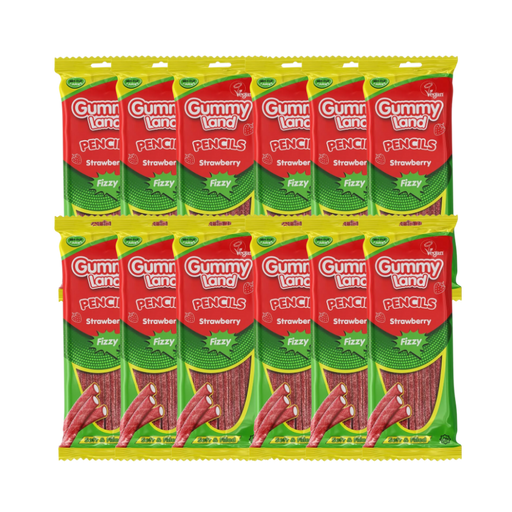 Gummy Land Strawberry Fizzy Pencils Sweets 150g - Tangy Strawberry Flavor