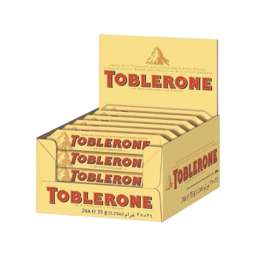 Toblerone Bars 35g - Pack of 24 with iconic triangular shape