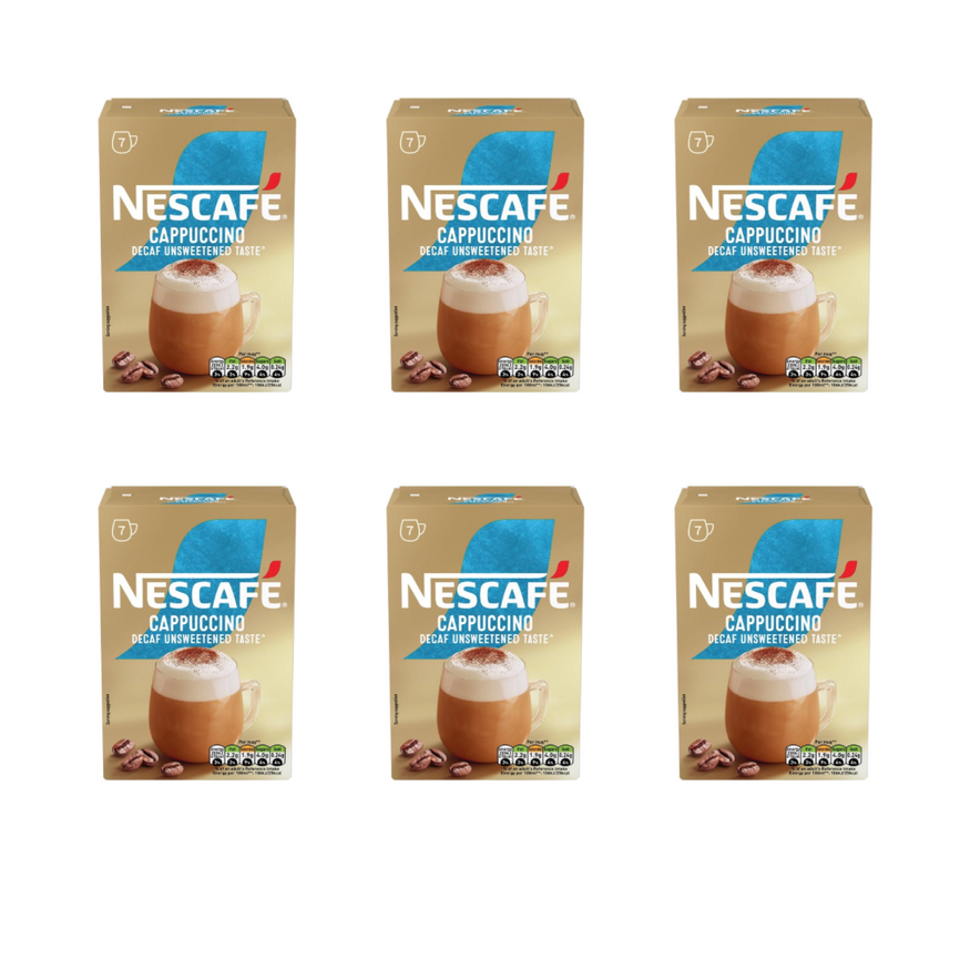 Nescafe Cappuccino Decaf Unsweetened Instant Coffee 7 Sachets 105g (Pack of 6)