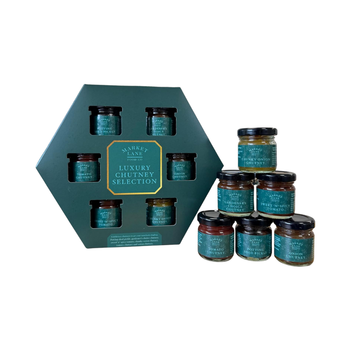 Market Place Food Company luxury chutney selection gift set with six glass jars