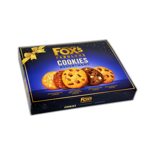 Fox's Fabulous Cookies 365g pack displayed on a kitchen counter