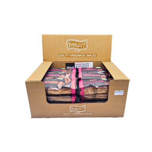 Pearl's Chocolate Flapjack x24 — box of 24 individually wrapped chocolate-coated oat flapjacks: golden oat bars with smooth milk chocolate top, front-of-box branding visible.