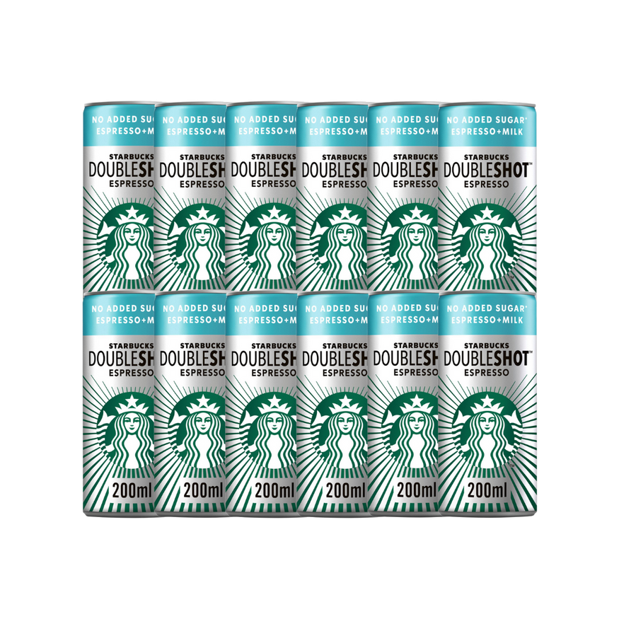 Starbucks DoubleShot Espresso No Added Sugar Iced Coffee Drink 200ml (Pack of 12)