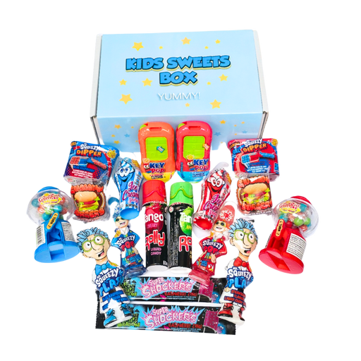 Open box of assorted pick and mix sweets featuring 18 varieties