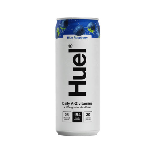 12-pack of Huel multivitamin sparkling energy drinks in blue raspberry flavour

