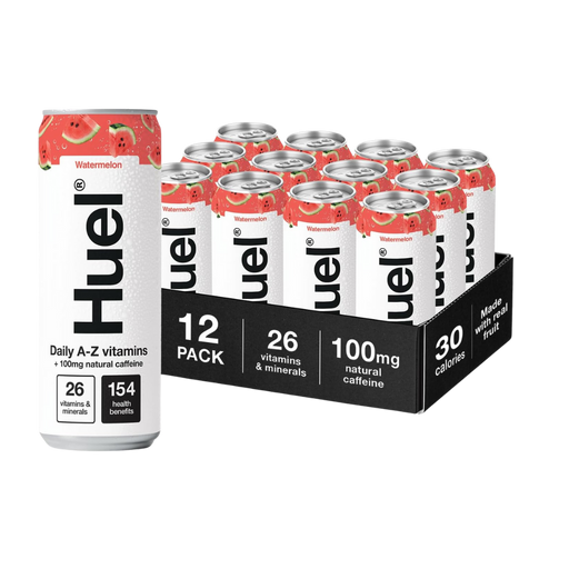 Huel Watermelon Daily A-Z Vitamins Energy Drink can on a white background


