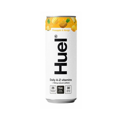 12-pack of Huel multivitamin sparkling drinks in pineapple and mango flavour

