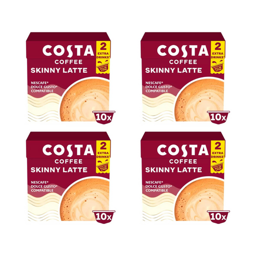 Costa Coffee Skinny Latte Pods 4 pack bundle with 40 capsules