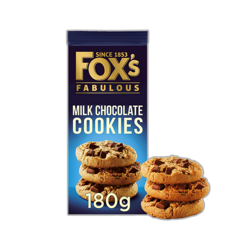 Close-up of Fox's Fabulous Milk Chocolate Cookie half-coated with creamy chocolate.