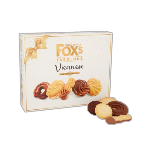 Elegant packaging of Fox's Fabulous Viennese Biscuit Selection 350g