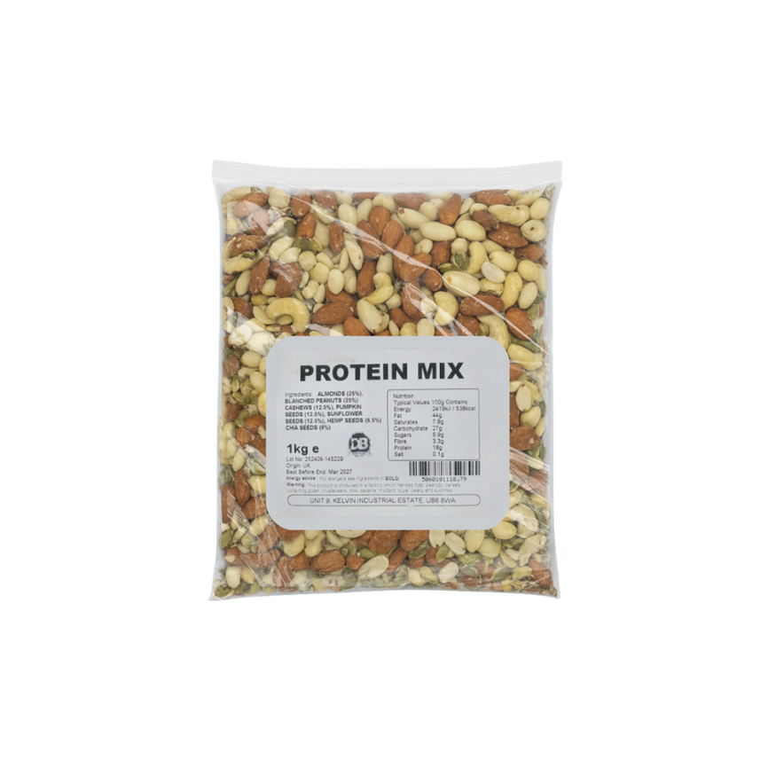 Protein Nut & Seed Mix (Almonds, Blanched Peanuts, Cashews, Pumpkin, Sunflower, Hemp and Chia Seeds) - 1kg