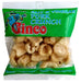 Close-up of crispy Ginco Salt & Vinegar Pork Crunch pieces beside stacked snack bags, showing tangy seasoning and crunchy texture from a 12-pack