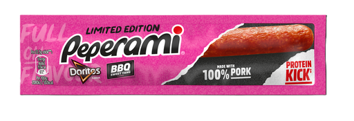 Peperami Doritos BBQ x24 multipack — box containing 24 individual BBQ-flavored snack packets featuring Peperami and Doritos branding