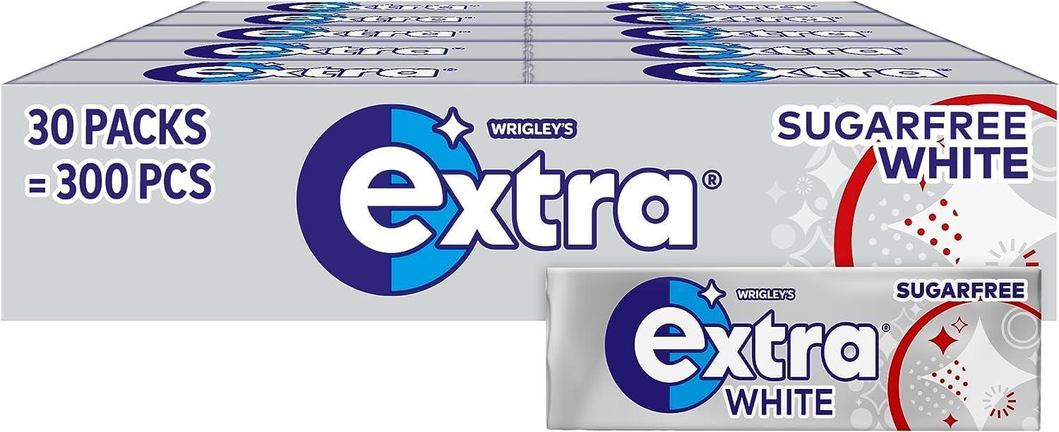 Bulk retail box of Extra White Gum containing 30 packs of 10 chewing-gum pieces each (30 x 10pcs, total 300 pieces)
