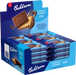 Box of Bahlsen Choco Leibniz milk chocolate biscuits — 27.5g each, pack of 30 — retail box displaying individually wrapped bars and a close-up of the rectangular butter biscuit topped with milk chocolate.