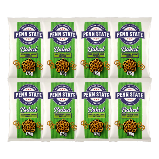 Penn State Sour Cream & Chive Sharing Pretzels, 175g x 8 — multipack of eight individual snack bags showing the brand logo and flavor label