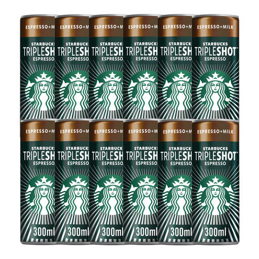 Single 300ml can of Starbucks Tripleshot Espresso Iced Coffee against a plain background