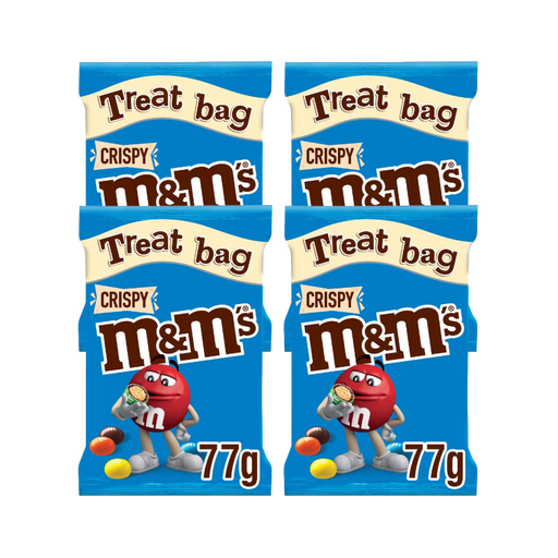 Close-up of M&M's Crispy Treat Bag packaging showcasing the colorful candy shells.