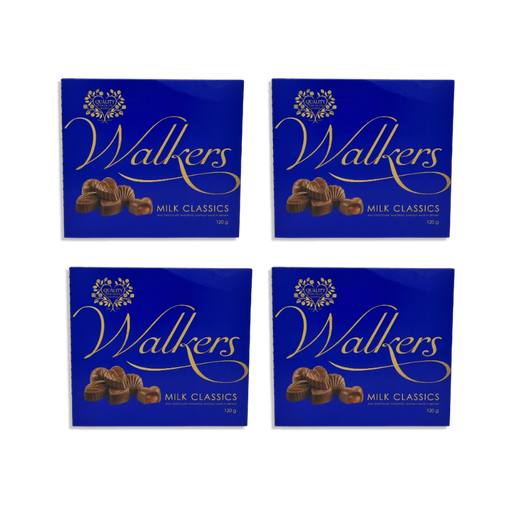 Elegant Walkers Milk Classic Chocolates gift box with luxurious gold and brown packaging.