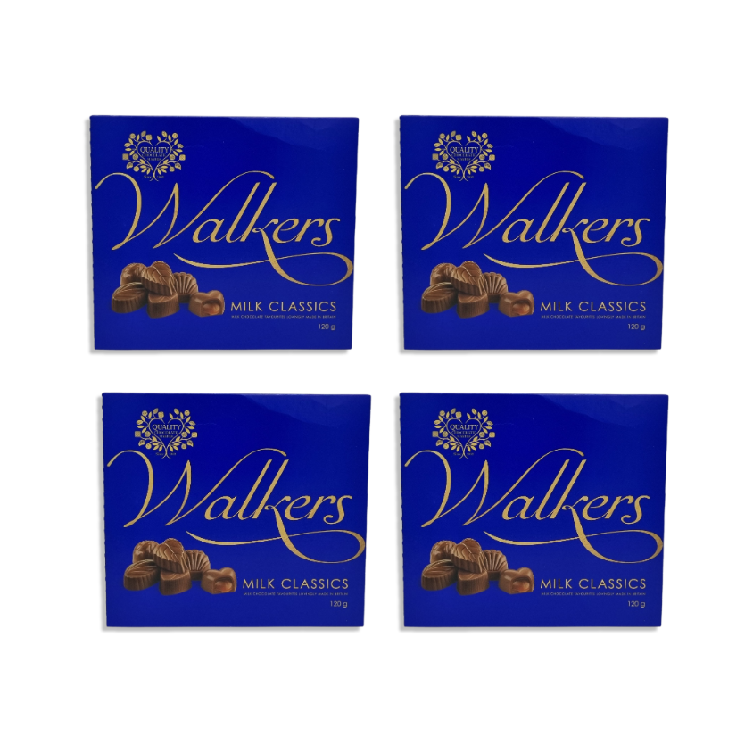 Elegant Walkers Milk Classic Chocolates gift box with luxurious gold and brown packaging.